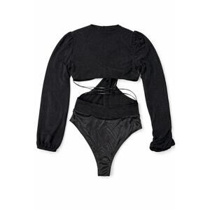 Basil Lola Black Long Sleeve Cutout Bodysuit One Piece Size S
